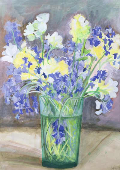 Blaue Glockenblumen und gelbe Blumen, 1994 von Sophia Elliot